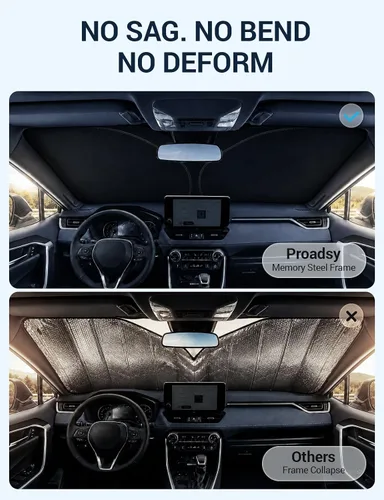 Vista 6 de Proadsy Parasol para parabrisas Rivian R1S 2022-2025 2026 de 4 capas plegable, protector de parasol frontal que bloquea los rayos UV, mantiene