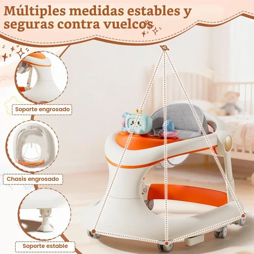 Vista 8 de Andador plegable para bebés con ruedas, caminadores de actividades para niños y niñas