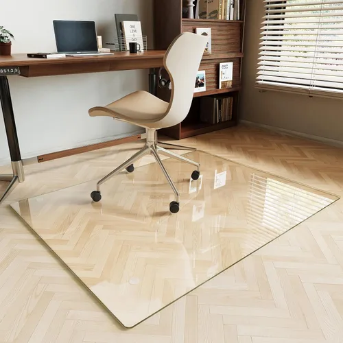 Vista 14 de Koonmi Tapete para silla de vidrio templado para suelos de madera dura y alfombras, 30" x 48" gris, protector de piso de oficina de servicio pesado
