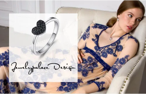 Vista 6 de JewelryPalace Love Heart - Anillos de espinela negra genuina para ella, oro blanco de 14 quilates, plata de ley 925, anillo de promesa para mujer
