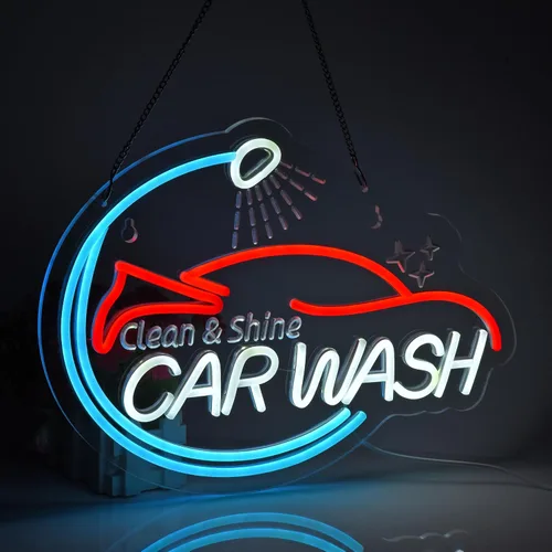 Vista 2 de Letrero de neón para lavado de autos, luces de neón para colgar en la pared, decoración artística para estaciones de servicio, servicio comercial