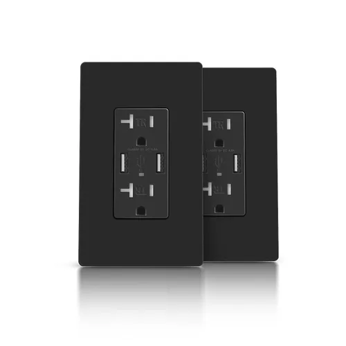 Vista 10 de TOPELER Toma de corriente de carga USB negra de 4.8 A, receptáculo dúplex resistente a manipulaciones de 15 amperios, enchufe eléctrico con puertos