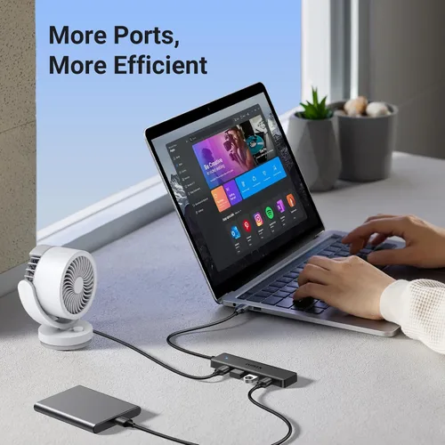 Vista 7 de UGREEN Hub USB 3.0, divisor de 4 puertos USB A ultradelgado expande USB para mouse, teclado, unidad flash, disco U, impresora compatible