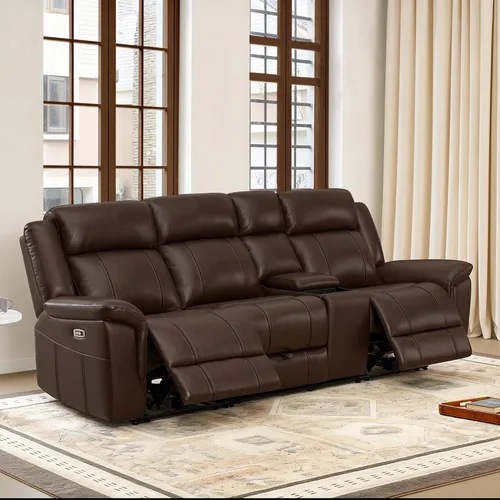 Vista 12 de CHITA - Sofá reclinable eléctrico de piel, para pared, color marrón oscuro, 3 plazas