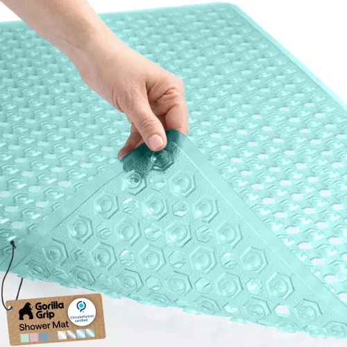 Vista 29 de GORILLA GRIP - Alfombrilla patentada cuadrada para cabina de ducha, alfombrillas pequeñas para el piso de la bañera para duchas de pie, ventosas