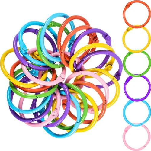 Vista 8 de Boao 60 anillos de metal de hojas sueltas de papel, anillos para cuaderno, llaveros (colores intensos, 1.2 pulgadas)