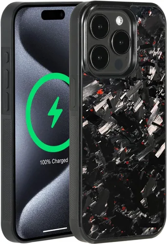 Vista 29 de Grip Series - Funda para iPhone 15 con fibra de carbono forjada real, diseño de bordes agarres, imanes integrados, compatible con cargadores y Negro