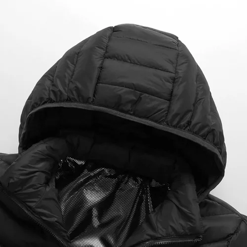 Vista 7 de Chaqueta térmica para mujeres y hombres, chaqueta de invierno cálida a prueba de viento, chaqueta gruesa de plumón mejorada recargable por USB
