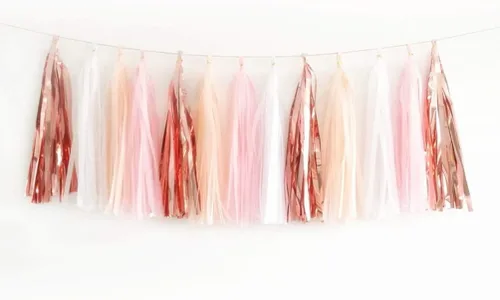Vista 30 de 30 guirnaldas de borlas brillantes beige, amarillo y naranja para decoraciones de fiesta