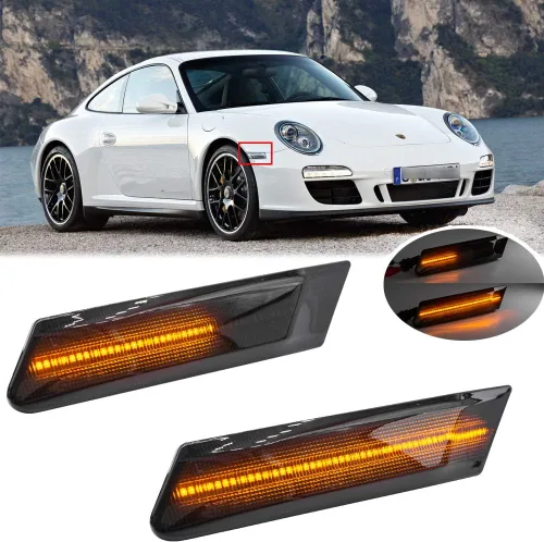 Vista 9 de 2 piezas de kit de luces de señal de giro laterales LED dinámicas secuenciales intermitentes para Porsche Carrera 2005-2013 para Boxster 987