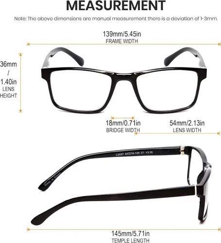 Vista 2 de Calabria L2007 - Gafas de lectura rectangulares de diseño para hombres y mujeres, lentes de lectura de una sola potencia, elegantes y duraderas