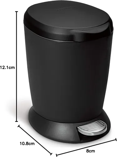 Vista 4 de simplehuman Cubo de basura redondo de plástico compacto con escalón para baño de 6 litros/1.6 galones, negro