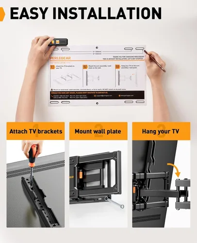 Vista 7 de Perlegear Soporte de pared para TV de movimiento completo para televisores de 42 a 86 pulgadas de hasta 132 libras 30% thicker heavy-duty