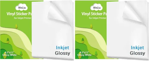 Vista 10 de Papel de vinilo adhesivo imprimible para impresora de inyección de tinta - Blanco brillante - 21 hojas de papel adhesivo impermeables autoadhesivas