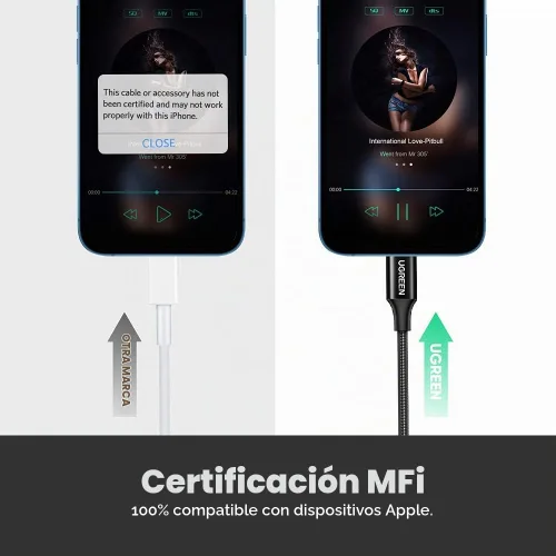 Vista 9 de UGREEN - Adaptador de auriculares para iPhone, Lightning a conector de 3,5 mm, con certificación Apple MFi, dongle de audio auxiliar compatible
