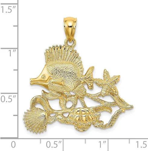 Vista 3 de Auriga Fine Jewelry Abalorio de acuario con textura pulida en oro amarillo de 14 k (L- 0.925 in, W- 1.201 in) regalo para mujer, Metal, No es una