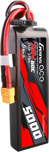 Vista 4 de Gens ace Paquete de baterías G-Tech Lipo de tamaño corto 5000mAh 2S1P 7.4V 60C con enchufe XT60 (2 piezas)