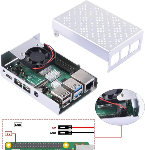 Vista 6 de GeeekPi Funda para Raspberry Pi 4, carcasa de aluminio con ventilador de refrigeración y disipadores de calor para Raspberry Pi 4 Modelo B