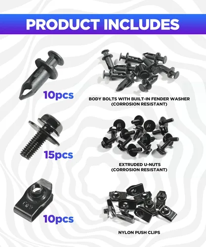 Vista 4 de 35 piezas de kit de protección contra salpicaduras para el motor, remaches de guardabarros, clips de retención de parachoques, remaches