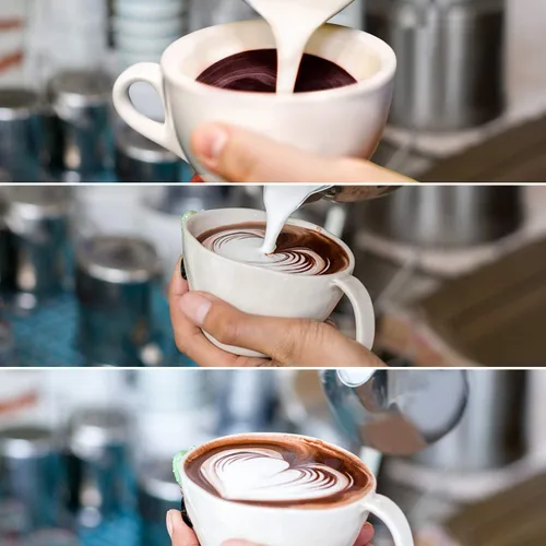 Vista 6 de Jarra de espuma de leche de 20 onzas de acero inoxidable - Jarra de crema para vaporizar espresso y café capuchino - Jarra de espuma de leche