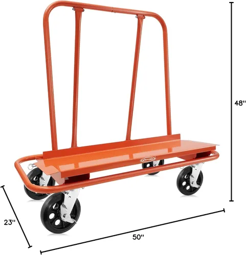 Vista 7 de GypTool Carretilla resistente para láminas de yeso y carrito de panel con 4 ruedas giratorias - Naranja