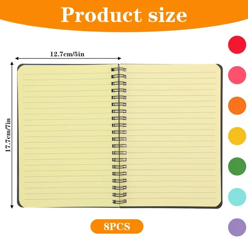 Vista 2 de Nodaaiie 8 Pack Spiral Notebook, 5x7 Inch Ruled Notebooks, Multi-Color Lined Paper, Perforated Memo Pads, Durable Poly Cover, 100 Sheets Each, for