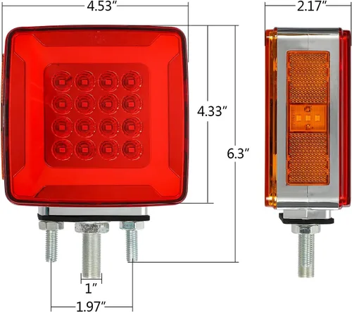 Vista 4 de Partsam Par de Luces de Señal de Giro de Guardabarros de Pedestal Cuadrado de Doble Cara Halo Resplandeciente Triple Stud, Ámbar/Rojo Cuadrado 47