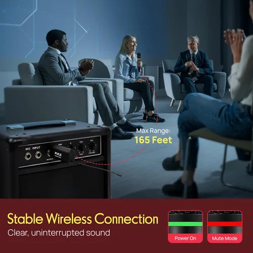 Vista 6 de Pyle Sistema de micrófono USB profesional, micrófono portátil dinámico de 16 canales con sonido claro de largo alcance, micrófono inalámbrico