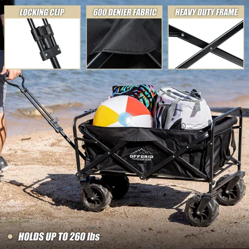 Vista 4 de Raptor Series OFFGRID - Carro plegable resistente con marco de acero para jardín, gran capacidad, 260 libras, mango ajustable, ruedas grandes, uso