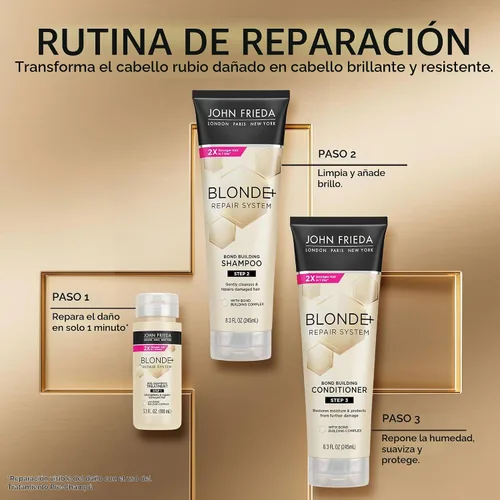 Vista 8 de John Frieda Blonde+ Sistema de reparación de cabello, acondicionador con complejo de construcción Bond, restaura la humedad y protege el cabello
