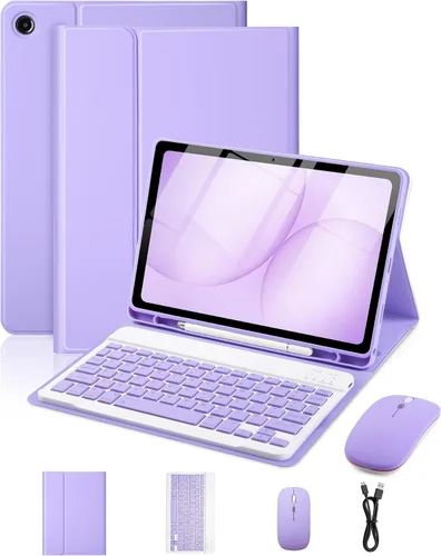Vista 10 de Funda de teclado para Samsung Galaxy Tab A9 Plus de 11.0 pulgadas (SM-X210/X215/X216/X218), teclado desmontable recargable con cubierta de puerto