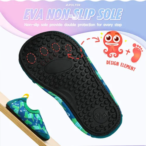 Vista 5 de Apolter - Zapatos de agua o natación estilo calcetín para niños, unisex, antideslizantes, para la playa o piscina, color aguamarina