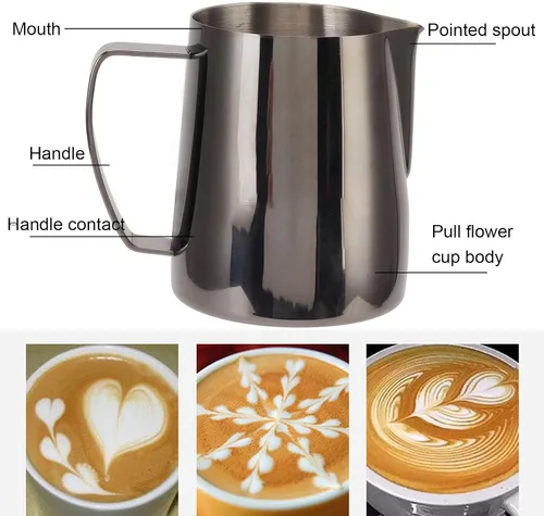 Vista 3 de CHICIRIS Jarra espumadora de leche de 20 onzas, taza espumadora de leche de 20 onzas, con boca puntiaguda, accesorios de espresso, jarra de leche