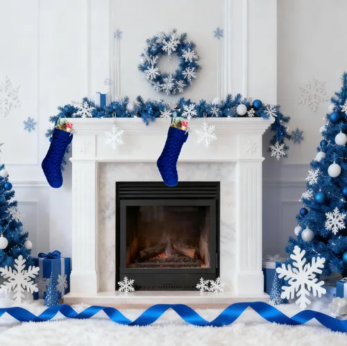 Vista 3 de Medias de Navidad, 18 pulgadas, calcetines de punto trenzado azul para decoración de Navidad, paquete de 2