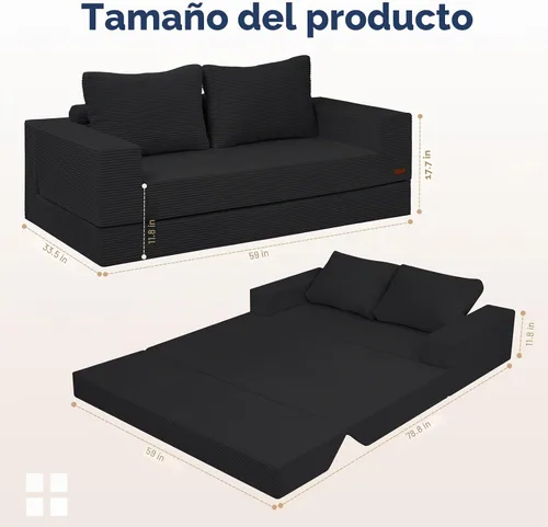 Vista 2 de COMAX - Sofá biplaza sin hueso, sofá cama convertible de 59 pulgadas, futón Negro - 59