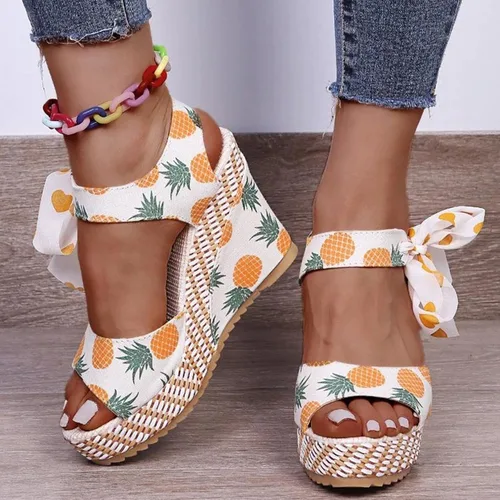 Vista 4 de NOLDARES Sandalias para mujer, sandalias de plataforma con punta abierta sin posicionar, con estampado floral