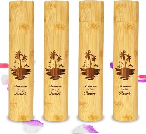 Vista 8 de Juego de 2 urnas pequeñas de bambú para cenizas humanas, ecológicas y biodegradables, tubo de cremación para cenizas de mascotas machos y hembras