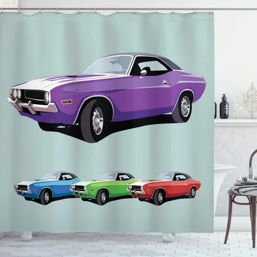 Vista 33 de Ambesonne Decor Collection, juego de cortina con ganchos para regadera Negro Verde