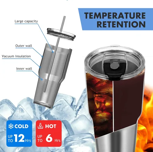 Vista 2 de COSTWAY Vaso de 30 onzas, acero inoxidable 304, doble pared aislada al vacío, tapa resistente a salpicaduras para bebidas frías y calientes (1)