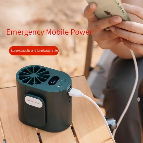 Vista 3 de Nuevo ventilador de cintura inalámbrico con luz LED, batería de larga duración y pantalla digital, ideal para actividades al aire libre