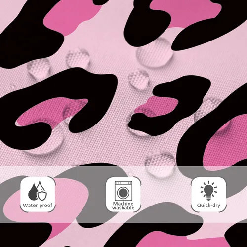 Vista 6 de Riyidecor Cortina de Ducha con Estampado de Leopardo Negro y Rosa Cabina Pequeña RV Estrecha Linda Femenina Moderna Trendy Simple Guepardo 36Wx72H