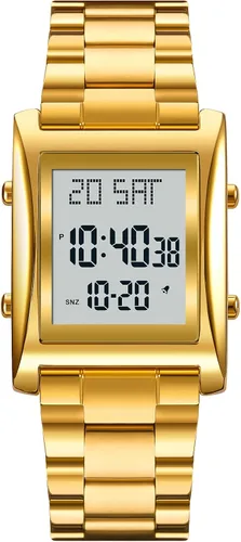 Vista 2 de RNONDRY Reloj digital para hombre y mujer, reloj rectangular de acero inoxidable para hombres, reloj de pulsera impermeable