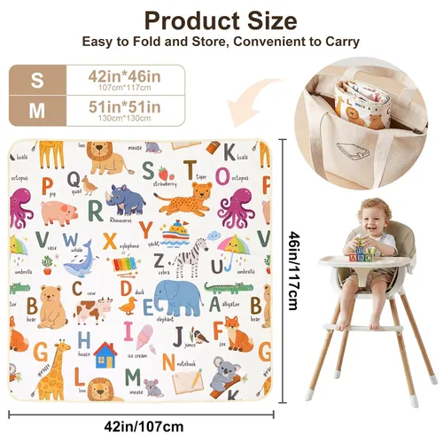 Vista 7 de Basumee Tapete de salpicaduras para silla de bebé, impermeable, tapete de juego para debajo de la silla alta, tapete para atrapar alimentos