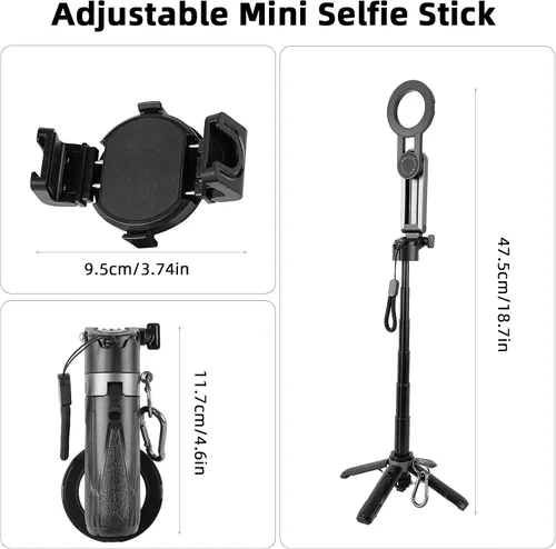 Vista 3 de WOVTE Palo selfie magnético 4 en 1, trípode MagSafe de bolsillo portátil para iPhone con control remoto desmontable, rotación de 360° para iPhone
