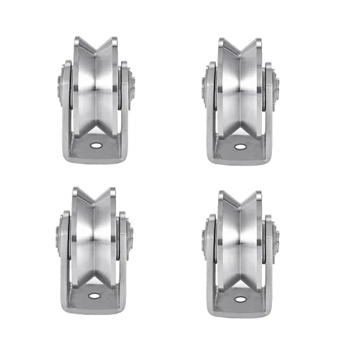 Vista 10 de 2 piezas de rueda de ranura en V de acero inoxidable resistente con polea de cable, bloque de polea para puerta corredera, rodillos con doble