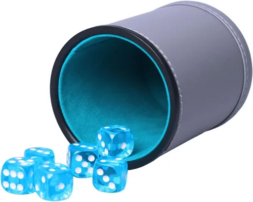 Vista 11 de Juego de dados de cuero sintético, coctelera de dados de fieltro para Yahtzee/Farkle/Bar Party Dados, incluye dados de punto de 0.630 in