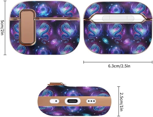Vista 2 de Full Protective Cover Compatible with Airpods Pro 2 Wireless Charging Case for Women with Lock, Purple Galaxy Dragon, Safe and Shockproof