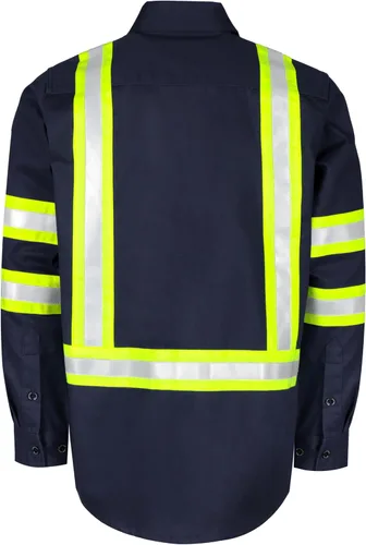 Vista 3 de BOCOMAL Camisas FR de alta visibilidad con botones de 7.5 onzas ANSI/ISEA tipo O Class1 resistente al fuego Hi Vis Refective Safety Jacket 100%