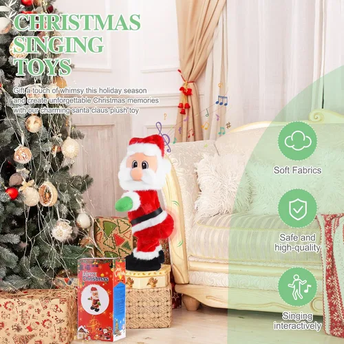 Vista 3 de Gfilay Twerking Santa - Juguete de peluche animado de Navidad bailarín para adultos y niños, divertido Papá Noel cantante, ideal para intercambio