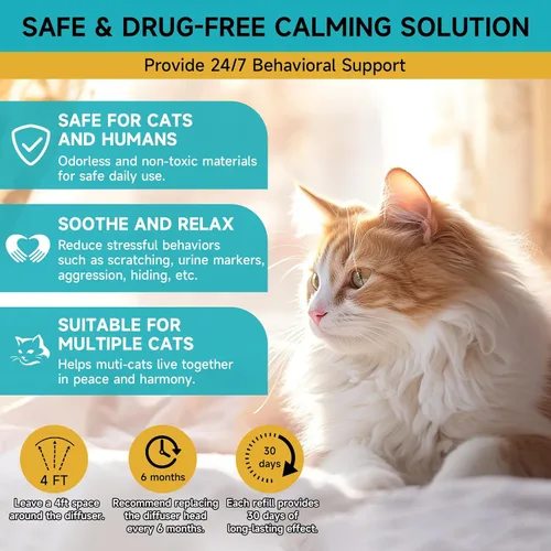 Vista 4 de Woyamay Recambios de difusor calmante para gatos, difusor calmante de feromonas para gatos para aliviar la ansiedad y el estrés, suministro de 2